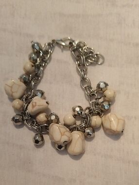 Ivory Stone and Silver Charm Bracelet - Women Jewelry